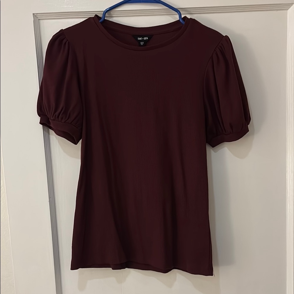 Saint & Sofia Puff Sleeve Top - Maroon